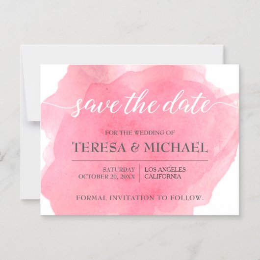 Personalisiert Save the Date, rosa Hochzeitsschrif Magneteinladung (Vorderseite)