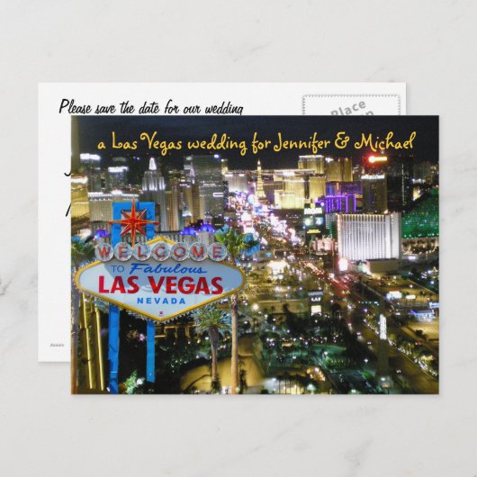 Personalisiert Save the Date Vegas Wedding Ankündigungspostkarte (Vorne/Hinten)