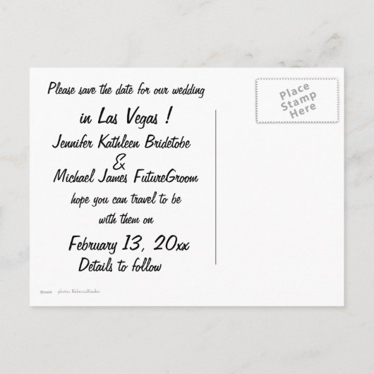 Personalisiert Save the Date Vegas Wedding Ankündigungspostkarte (Rückseite)