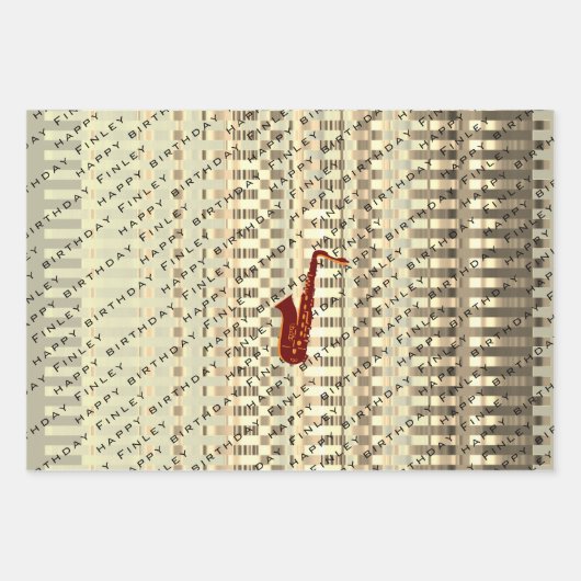 Personalisiert Saxophon Moderne Sax Name Geburtsta Geschenkpapier Set (Vorderseite 3)