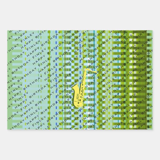 Personalisiert Saxophon Moderne Sax Name Geburtsta Geschenkpapier Set (Vorderseite)