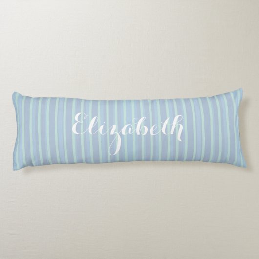 Personalisiert schimmerndes blaues Streifenmuster Seitenschläferkissen (Rückseite)