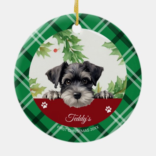 Personalisiert Schnauzer Erster Weihnachten Keramik Ornament (Hinten)