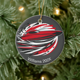 Personalisiert schnelles dynamisches Offshore-Boot Keramik Ornament