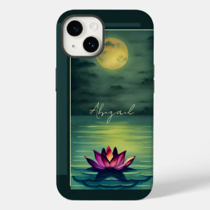 Personalisiert Schöne Lotus Blume und Vollmond Case-Mate iPhone 14 Hülle