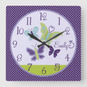Personalisiert schöne Schmetterlinge Kinderzimmer  Quadratische Wanduhr (Vorderseite)