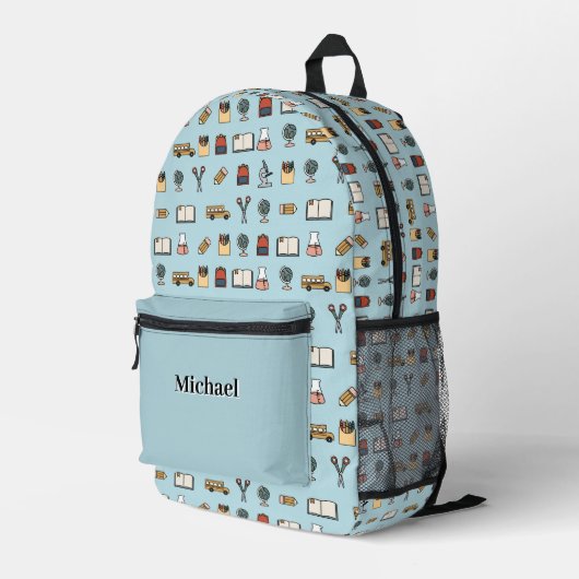 Personalisiert School Icons Book Bus Globe Rucksac Bedruckter Rucksack (Rückseitige Ecke Rechts)