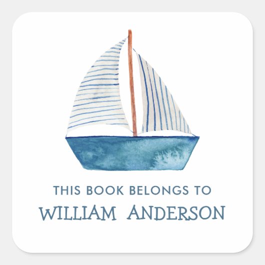 Personalisiert School of Nautical Blue Boat Boats Quadratischer Aufkleber (Vorderseite)