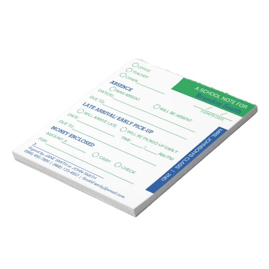 Personalisiert School Student Eltern Notepad Notizblock (Rotiert)