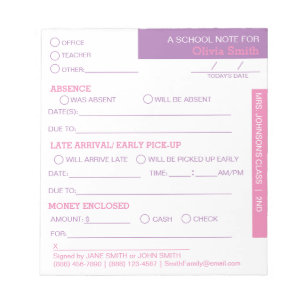 Personalisiert School Student Eltern Notepad Notizblock