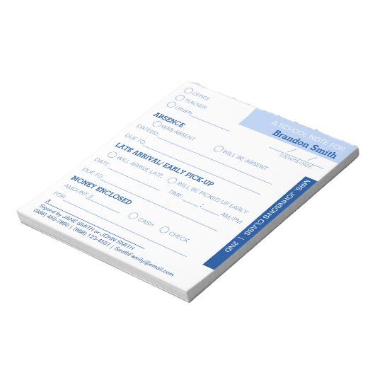 Personalisiert School Student Eltern Notepad Notizblock (Rotiert)