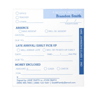 Personalisiert School Student Eltern Notepad Notizblock