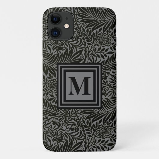 Personalisiert Schwarz-Grau-Botanische Monogramm Case-Mate iPhone Hülle (Rückseite)