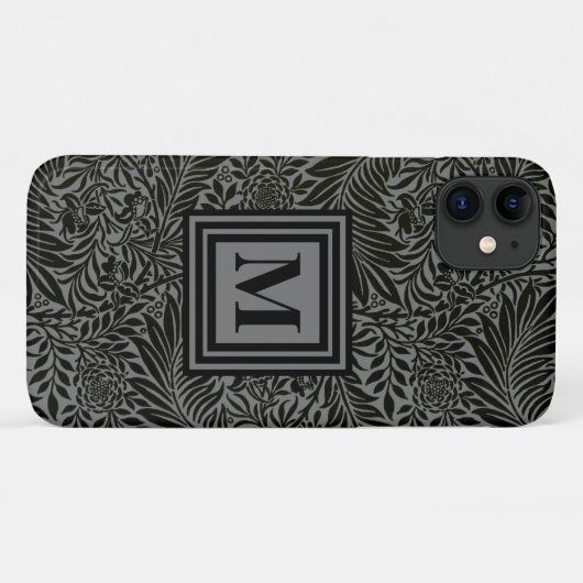 Personalisiert Schwarz-Grau-Botanische Monogramm Case-Mate iPhone Hülle (Rückseite (Horizontal))