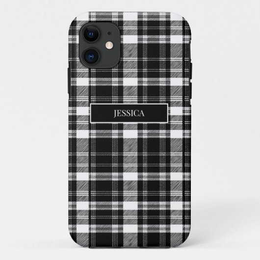 Personalisiert Schwarz Kariertes Muster Weißer Nam Case-Mate iPhone Hülle (Rückseite)