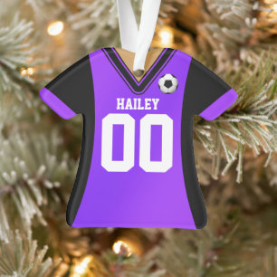 Personalisiert Schwarz/Lila Soccer Jersey Ornament
