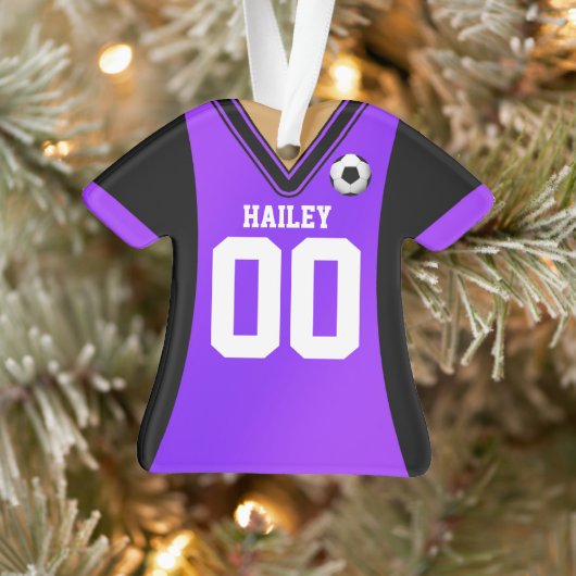 Personalisiert Schwarz/Lila Soccer Jersey Ornament (Baum)