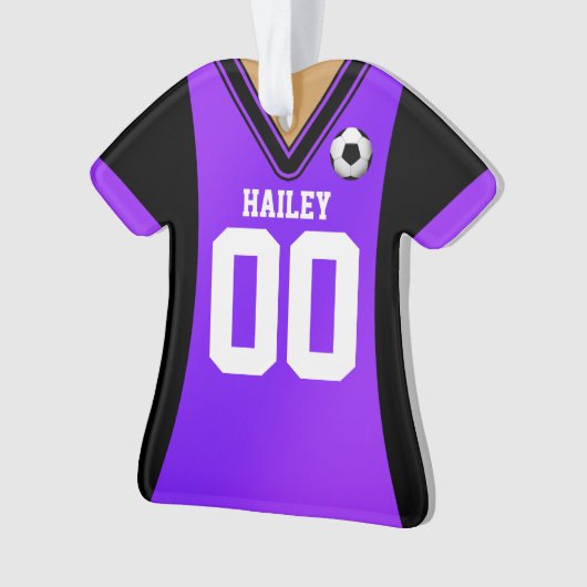 Personalisiert Schwarz/Lila Soccer Jersey Ornament (Vorderseite)