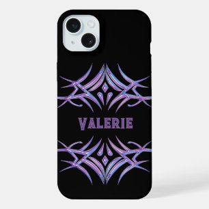 Personalisiert Schwarz mit 3D-Lila Tribal-Design iPhone 15 Plus Hülle