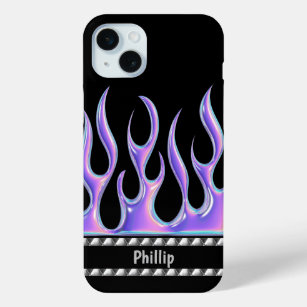 Personalisiert Schwarz mit Lila 3D-Flammen und Chr Case-Mate iPhone Hülle