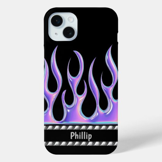 Personalisiert Schwarz mit Lila 3D-Flammen und Chr Case-Mate iPhone Hülle (Rückseite)