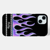Personalisiert Schwarz mit Lila 3D-Flammen und Chr Case-Mate iPhone Hülle (Rückseite (Horizontal))