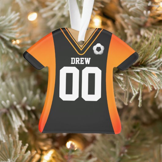 Personalisiert Schwarz/Orange Soccer Jersey Orname Ornament (Baum)