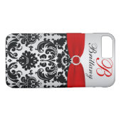 Personalisiert Schwarz, Rot, Silver Damask iPhone Case-Mate iPhone Hülle (Rückseite (Horizontal))