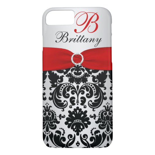 Personalisiert Schwarz, Rot, Silver Damask iPhone Case-Mate iPhone Hülle (Rückseite)