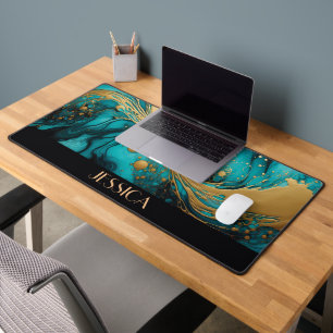 Personalisiert Schwarz, Türkis und Goldfarben Schreibtischunterlage