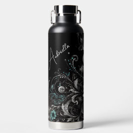 Personalisiert Schwarz und Aquamarine Glitterie Trinkflasche