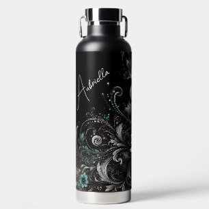 Personalisiert Schwarz und Aquamarine Glitterie Trinkflasche