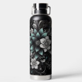 Personalisiert Schwarz und Aquamarine Glitterie Trinkflasche (Rückseite)