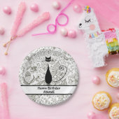 Personalisiert Schwarz und Weiß Katze Happy Birthd Pappteller (Party)