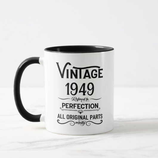 Personalisiert schwarz Vintag 75. Geburtstagsparty Tasse (Links)