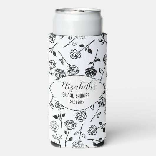 Personalisiert Schwarz-Weiß-Blütenbrauen-Showe Selters Dosenkühler (Seltzer Rückseite)