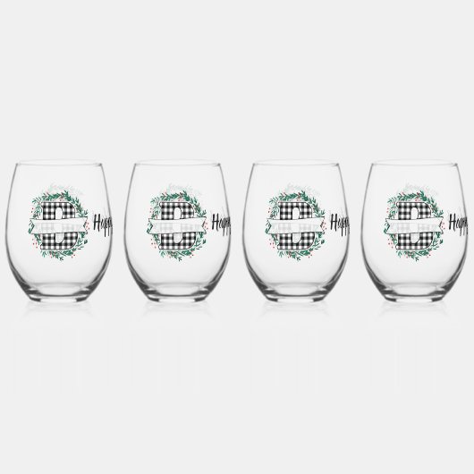 Personalisiert Schwarz-Weiß-Buffalo-Kariert (B) Weinglas Ohne Stiel (Vorderseite)