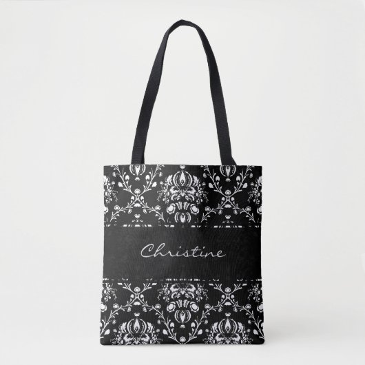 Personalisiert Schwarz-Weiß-Damast Tasche (Vorderseite)
