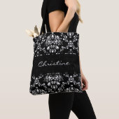 Personalisiert Schwarz-Weiß-Damast Tasche (Von Nahem)