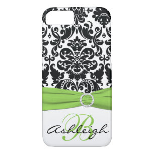 Personalisiert Schwarz, Weiß, Limon Damask iPhone  Case-Mate iPhone Hülle