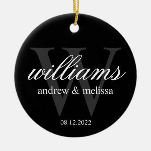 Personalisiert Schwarz-Weiß-Monogramm Keramik Ornament (Vorne)