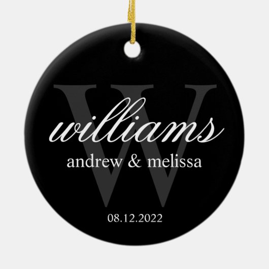 Personalisiert Schwarz-Weiß-Monogramm Keramik Ornament (Hinten)