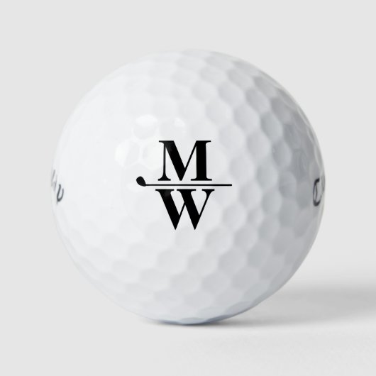 Personalisiert Schwarz/Weiß-Monogramm mit 2 Buchst Golfball (Vorderseite)