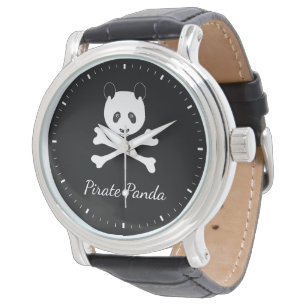 Personalisiert Schwarz-Weiß-Piraten-Panda Armbanduhr