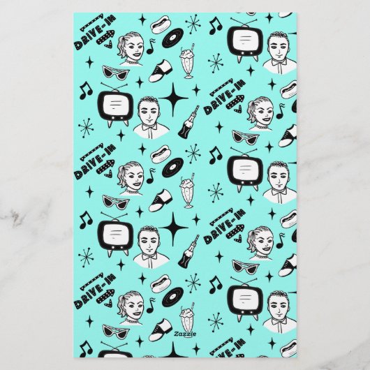 Personalisiert Schwarz, Weiß, Retro-Stil Briefpapier (Rückseite)