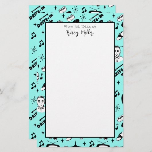 Personalisiert Schwarz, Weiß, Retro-Stil Briefpapier (Vorne/Hinten)