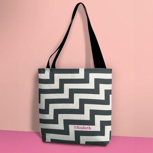 Personalisiert Schwarz-weiß rosa Fett Zig Zag Tasche