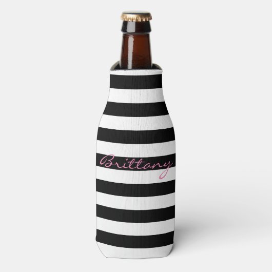 Personalisiert Schwarz-Weiß-Streifen Flasche Coole Flaschenkühler (Flaschenvorderseite)