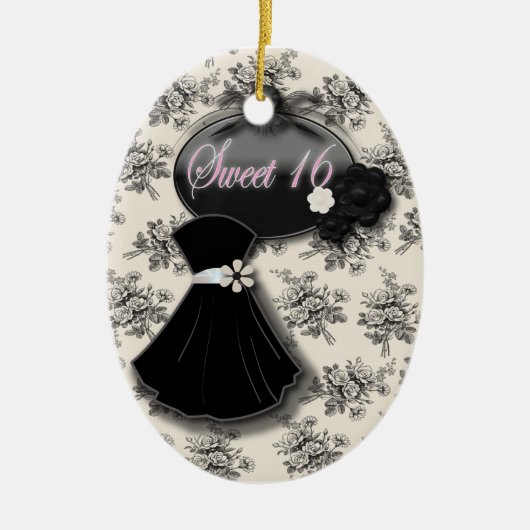 Personalisiert Schwarz-Weiß-Sweet 16 Ornament (Vorne)