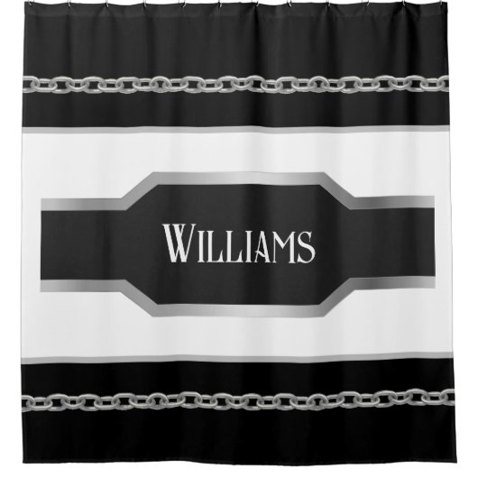 Personalisiert Schwarz, Weiß und Silbermetall Duschvorhang (Vorderseite)
